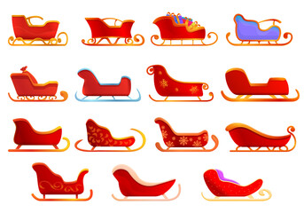 Sleigh icons set. Cartoon set of sleigh vector icons for web design - obrazy, fototapety, plakaty