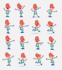 Fototapeta premium Cartoon character businessman in smart casual style. Set with different postures, attitudes and poses, doing different activities in isolated vector illustrations. 