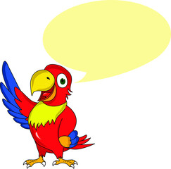 young smart colorful parrot giving speech blank empty bubble