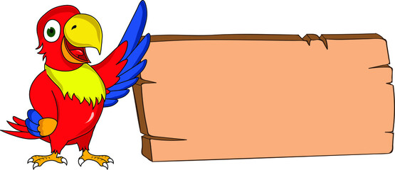 colorful funny happy young smart parrot showing blank empty banner sign © Cartoon-Designer