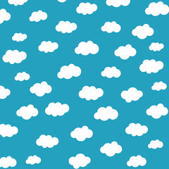 White cartoon clouds set isolated on blue background. Collection of different clouds for web site, background template, wallpaper and sky design. Creative modern concept. Clouds vector illustration