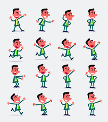 Cartoon character businessman in smart casual style. Set with different postures, attitudes and poses, doing different activities in isolated vector illustrations.
