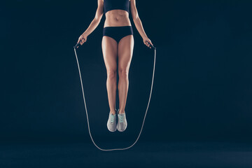 Cropped view of her she nice attractive sportive slim thin slender strong lady working out dream...