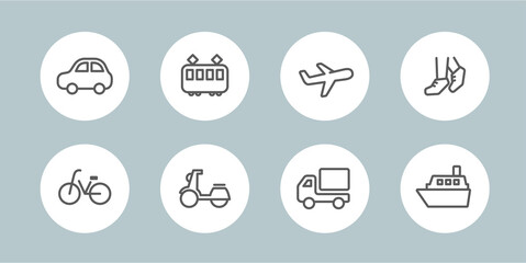 交通機関のアイコンのセット／シンプル／シルエット／乗り物