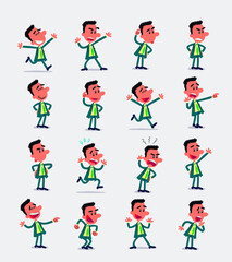 Naklejka premium Cartoon character businessman in smart casual style. Set with different postures, attitudes and poses, doing different activities in isolated vector illustrations. 