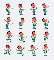 Cartoon character businessman in smart casual style. Set with different postures, attitudes and poses, doing different activities in isolated vector illustrations.
