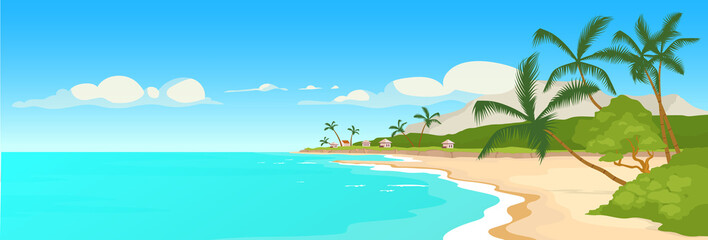 Fototapeta na wymiar Tropical sandy beach flat color vector illustration