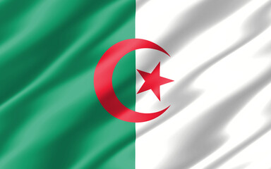 Silk wavy flag of Algeria vector graphic. Wavy Algerian flag illustration. Rippled Algeria country flag is a symbol of freedom, patriotism and independence.