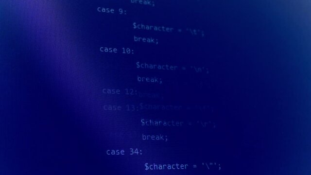 Close up monitor of developing programming and coding technologies.