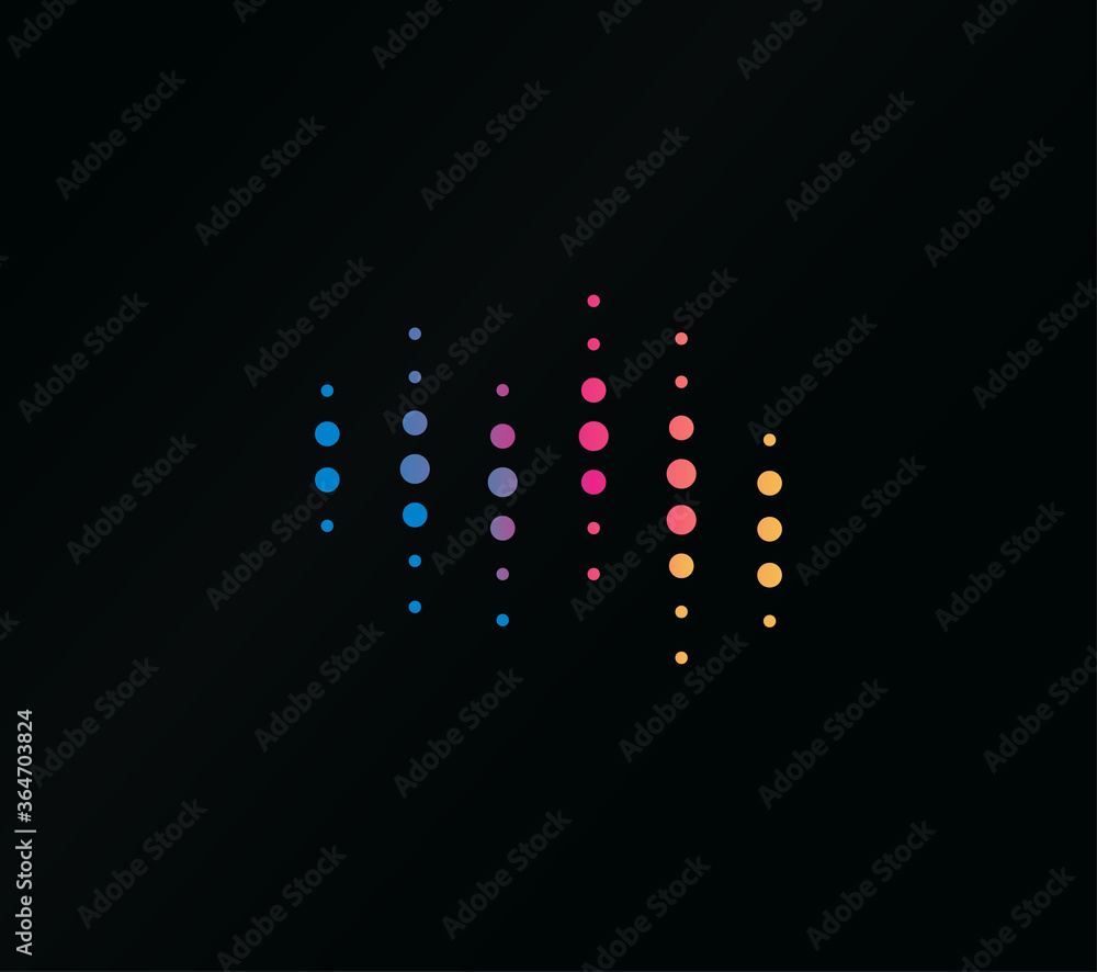 Aufkleber colored dots with color gradient, abstract emblem for equalizer, vector logo template, sound wave.