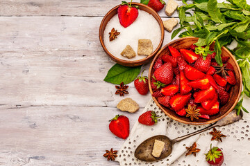 Ingredients for cooking strawberry jam