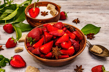 Ingredients for cooking strawberry jam