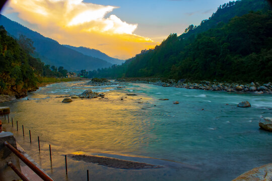 Lake with sunset reflection