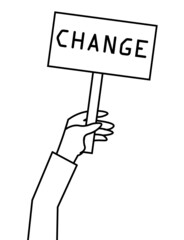 human hand holding a banner written Change