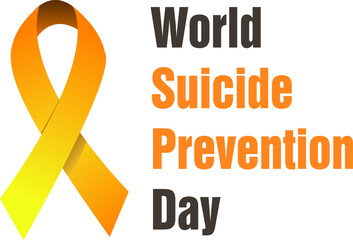 World Suicide Prevention Day concept with awareness Ribbon Isolatedfor web and printing. Vector illustration of a yellow ribbon 