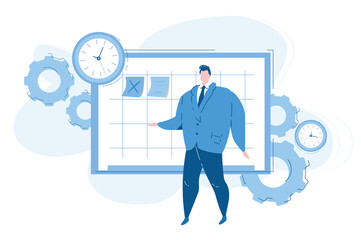 Workflow organization. work process.  Efficient workday. Vector illustration for web banner, infographics, mobile. Deadlines respect.