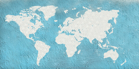 world map with grunge wall texture background .
