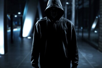 Thief in black clothes on night background