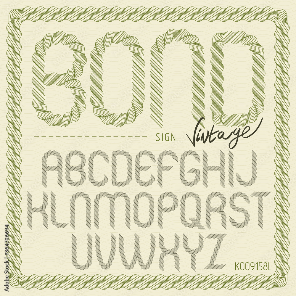 Poster set of vector rounded capital alphabet letters isolated created using guilloche ornate, decorate wav