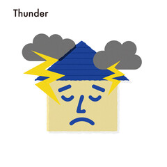 house in trouble due to lightning strike damage   落雷の損害で困っている家のイラスト