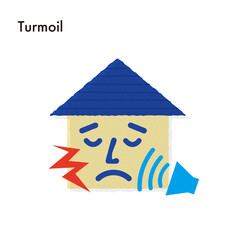 house in trouble due to the damage of noise   騒擾の損害で困っている家のイラスト
