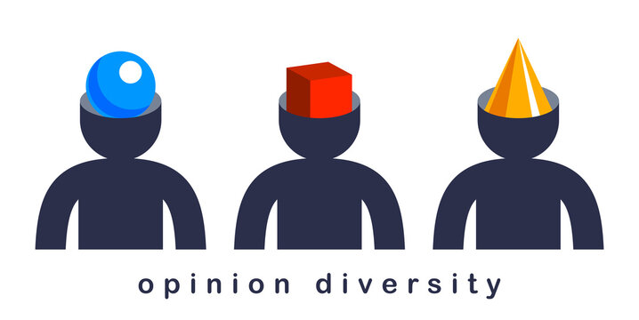 Opinion diversity vector concept, different perspectives metaphor, alternative worldview point of view, mind and bias.