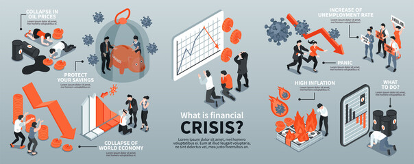 Isometric Financial Crisis Infographics