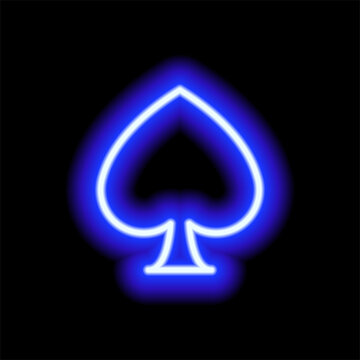 Neon symbols of card suits. Blue color spade. Suit icon 