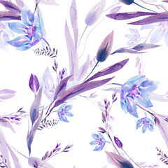 Fototapeta na wymiar Watercolor Flowers Seamless Pattern. Hand Painted Floral Illustration.