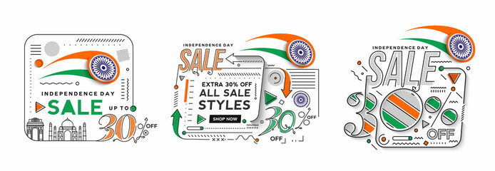 Obraz premium Independence Day 30% OFF Sale Discount Banner. Discount offer price. Vector Modern Banner Illustration.
