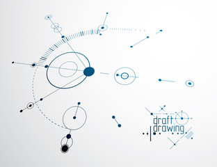 Vector industrial and engineering background, future technical plan. Abstract blueprint of mechanism, mechanical scheme.