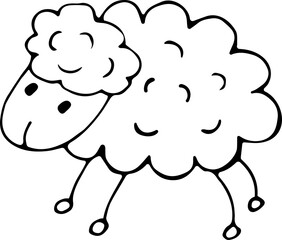 Vector illustration of a sheep or lamb in the Doodle style. Black outline on an isolated white background. Concept of household, livestock, insomnia, seasonality. Can be used for fabric, textiles
