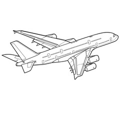Fototapeta na wymiar airplane sketch, coloring, isolated object on white background, vector illustration,