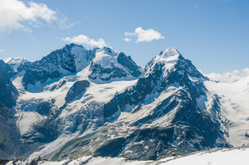 Piz Roseg, Piz Scerscen, Piz Bernina, Biancograt, Wanderweg, Fuorcla Surlej, Gletscher, Tschiervagletscher, Sellagletscher, Murtèl, Corvatsch, Oberengadin, Alpen, Graubünden, Sommer, Schweiz