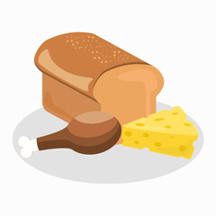 Home kitchen icon set chicken leg bread cheese