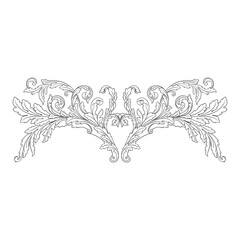 Vintage Ornament Element in baroque style with filigree and floral engrave the best situated for create frame, border, banner. It's hand drawn foliage swirl like victorian or damask design arabesque.