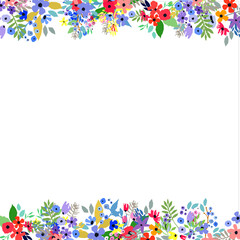 Floral frame made of flowers. Wildflowers leaves and branches. Vector illustration.