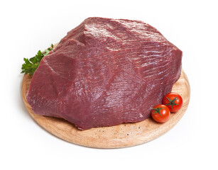 raw beef fillet on the cutting board isolated on the white background