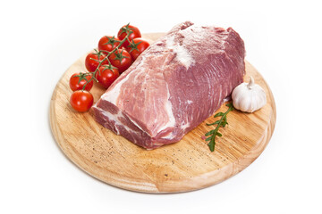 raw meat on the cutting board isolated on the white background