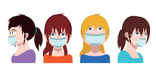 People face wearing a medical mask isolated on blue background
Corona virus prevention. 
