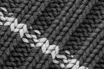 Black & white knitting wool with white stripe texture background.