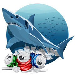 Environment Pollution Illustration And Shark
