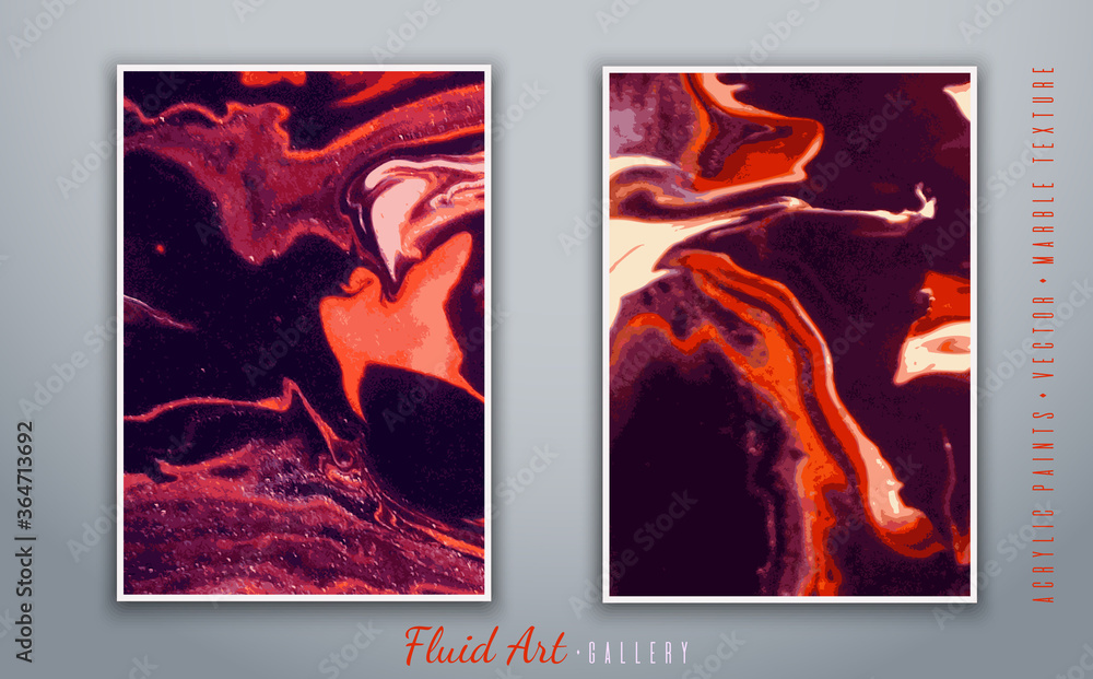 Poster Fluid art. Vector. Abstract illustration with acrylic paints. The effect of flowing liquid and marble texture. Spray paint. Handwork with a brush. Template for design projects..