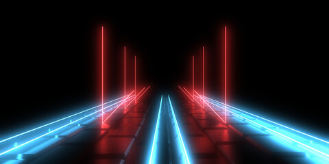 3D abstract background with neon lights. 3d illustration3