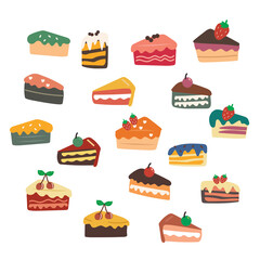 set of hand drawn vector dessert, cake, sweets with cute pastel color. collection illustration for sticker, label, tag, gift wrapping paper