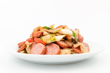 Stir sausage on white background