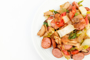 Stir sausage on white background