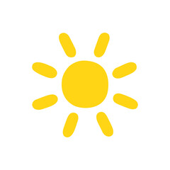 Sun drawn in cartoon style. Yellow isolated icon on a white background.