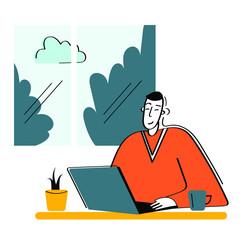 Businessman using laptop modern vector illustration.