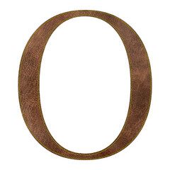 Obraz premium Brown leather textured letter O with yellow stitch, leather alphabet, vector illustration